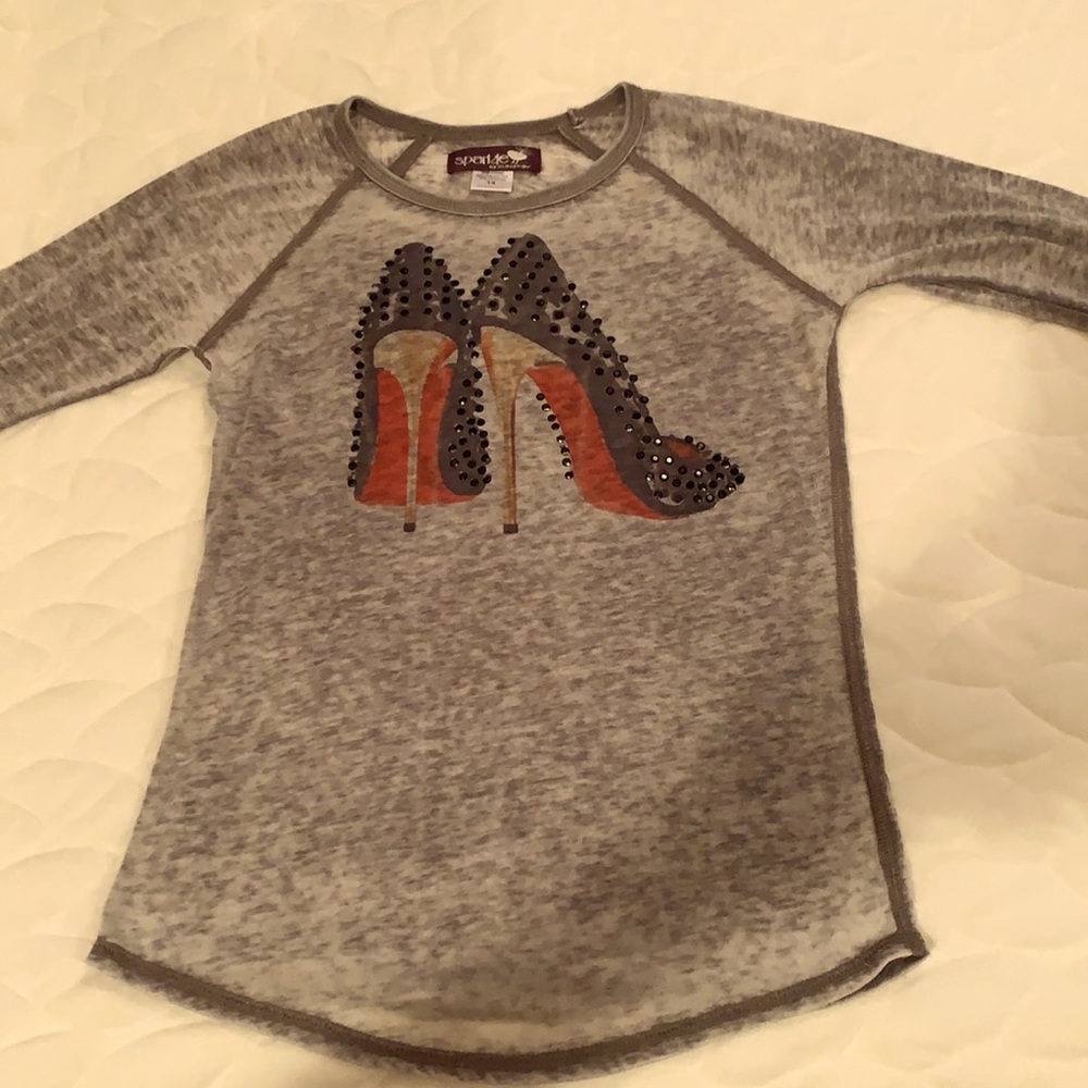 Sparkle by Stoopher long sleeve tee with red bottom embellished heels girls 14